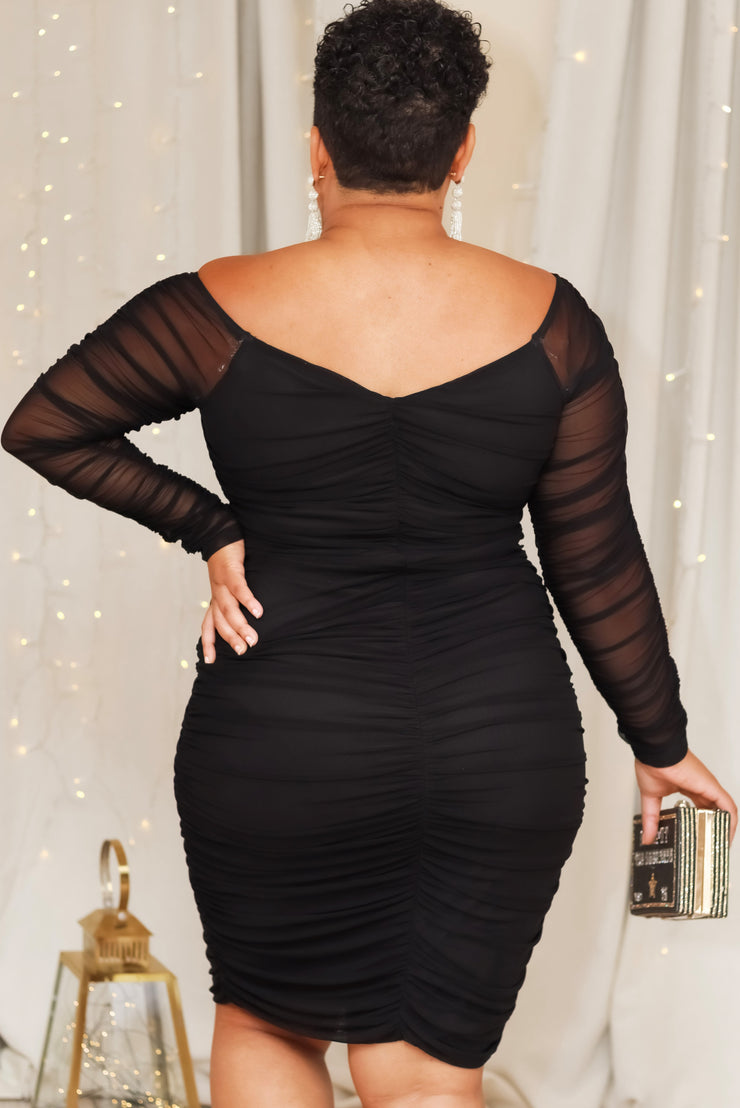 all night mini dress  plus size (black) - IDEZERV